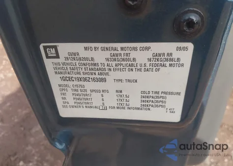 2006 Chevrolet Silverado 1500 Ls z USA, uszkodzony, nr VIN 1GCEC19X06Z163089